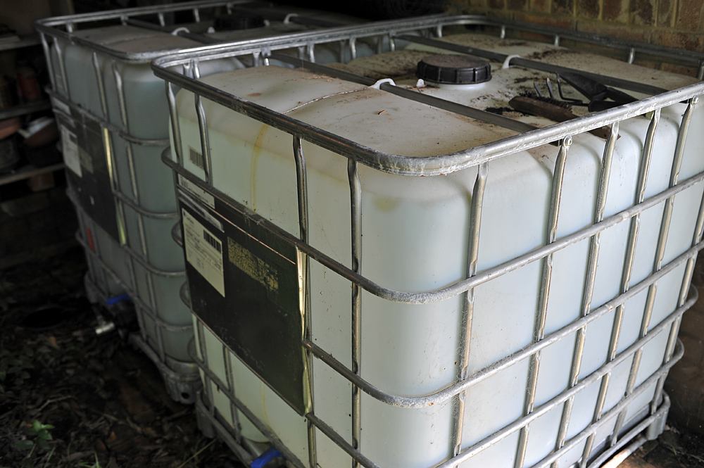 If you're on a tight budget, food-grade IBC tanks like these are probably the best way there is to store a large amount of water.