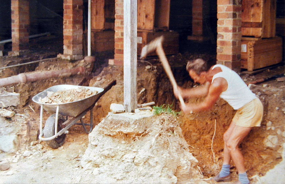 Dad spent two years digging out enough soil and rock for our house extensions, almost entirely using hand tools. He even made the wheelbarrow.